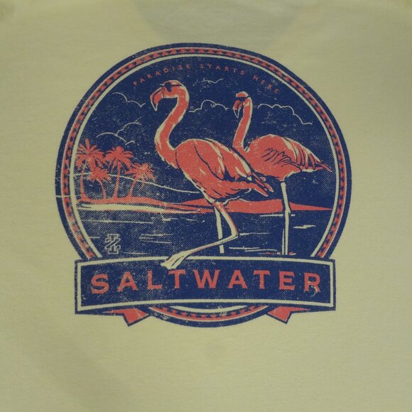 IZOD SALTWATER FLAMINGOS WITH SHADES ON 2-SIDED YELLOW XXL 2XL T-SHIRT K919 - Picture 1 of 5